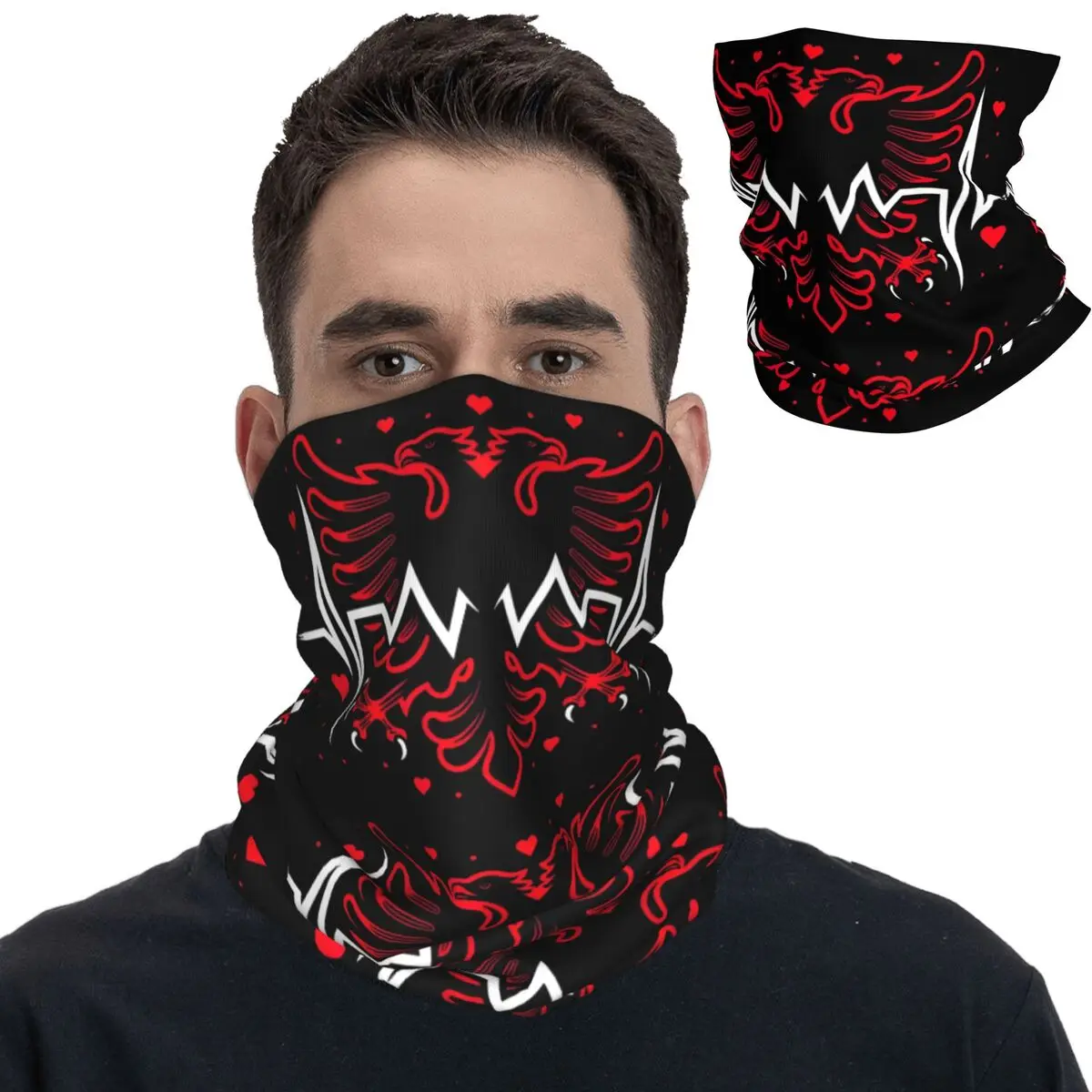 Albanian Flag Albania Bandana Neck Cover Printed Balaclavas Mask Scarf Multi-use Cycling Riding for Men Women Adult Washable