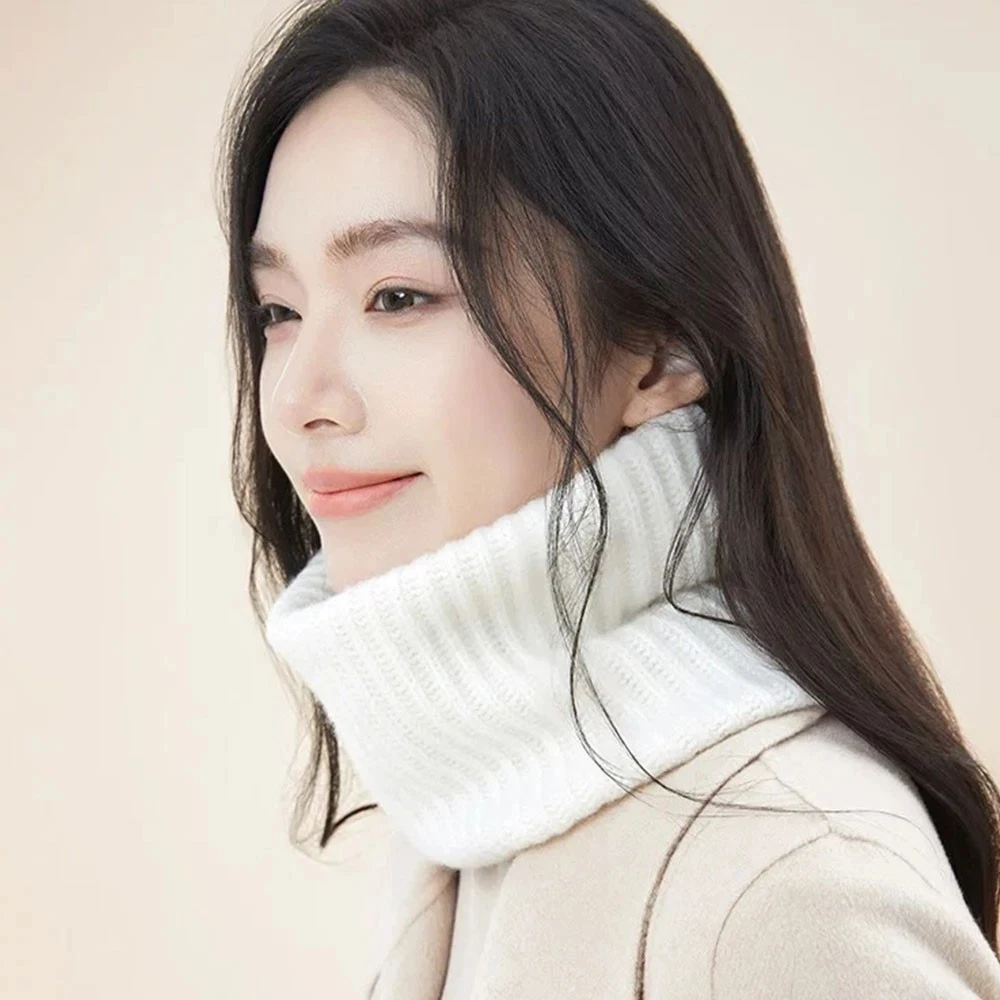 Wool Knitted Ring Scarf for Women Winter Soft Warm Cashmere Solid Neck Warmer Autumn Elastic Fashion Turtleneck False Collar