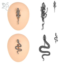 ZS 1 Piece 14G Stainless Steel Belly Button Ring Men Women Snake Lizard Navel Clicker Punk Vintage Umbilical Rings Jewelry 10MM