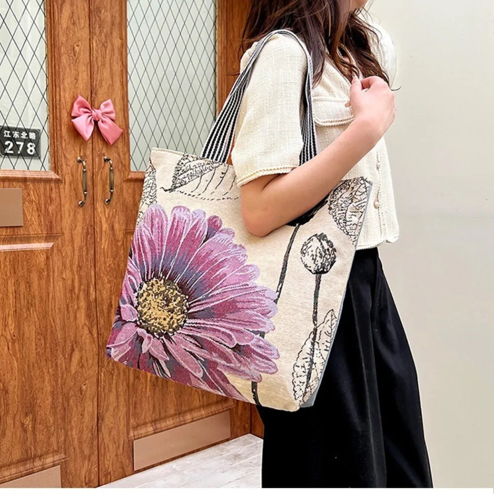 Canvas Retro Handbags Casual Printing Dacron Hand Carry Bag Women Shoulder Bags