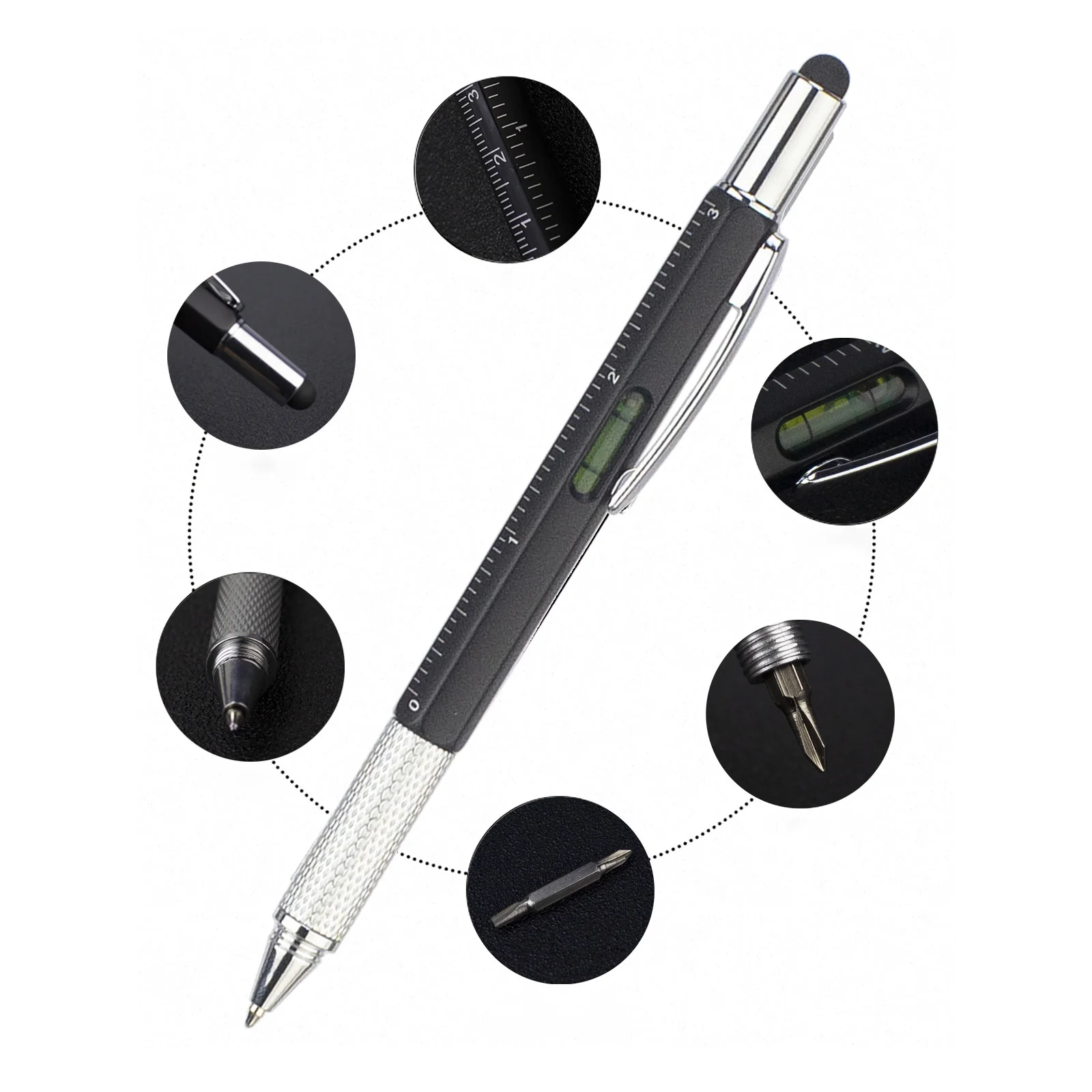 Multi Function ball Pen Tool 6 in 1 Multi Purpose Stylus pen Gadget Screwdriver Lever Metric Graduation Ruler Touch PC Tablets