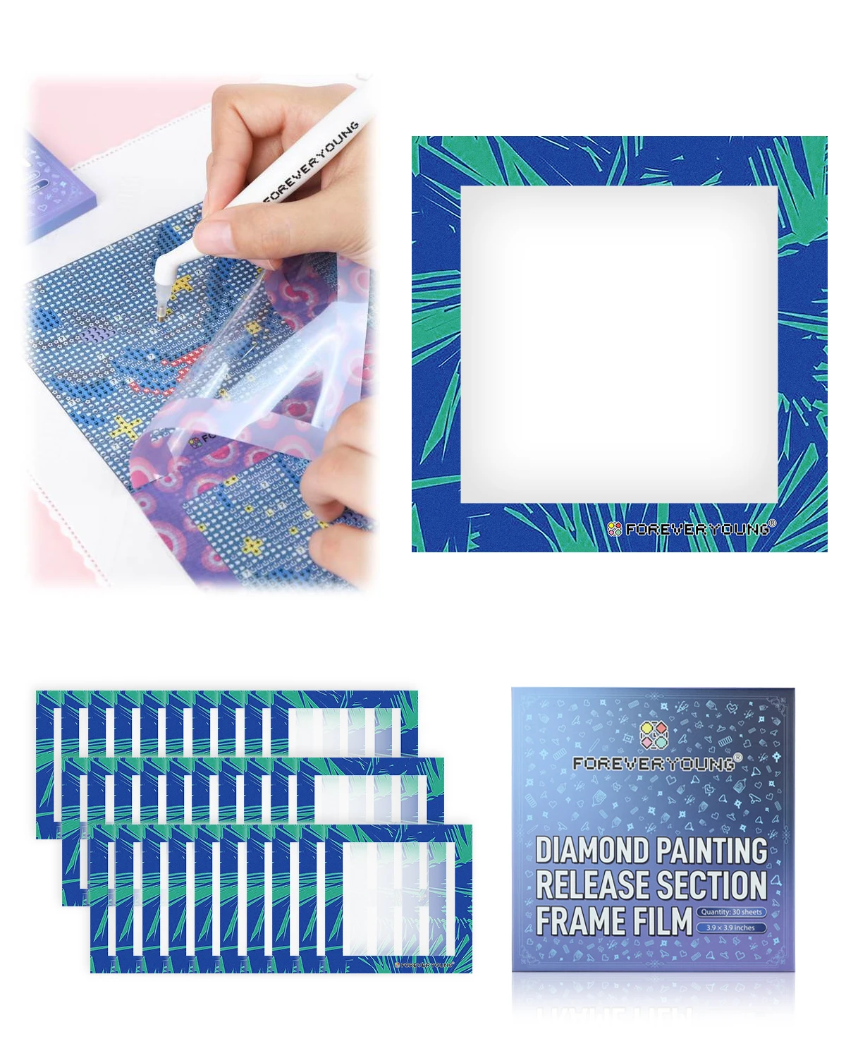 Foreveryoung ZoneMaster 3 Reusable Diamond Painting Section Release Film, 16 Modern Abstract Gradient Border Patterns.