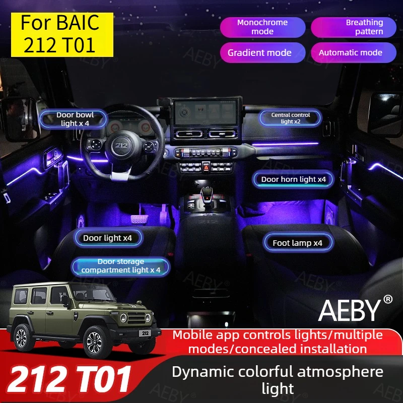 

For BAIC 212 T01 RGB ambient light,Multi-color interior LED strip door center console ambient light,Car interior accessories