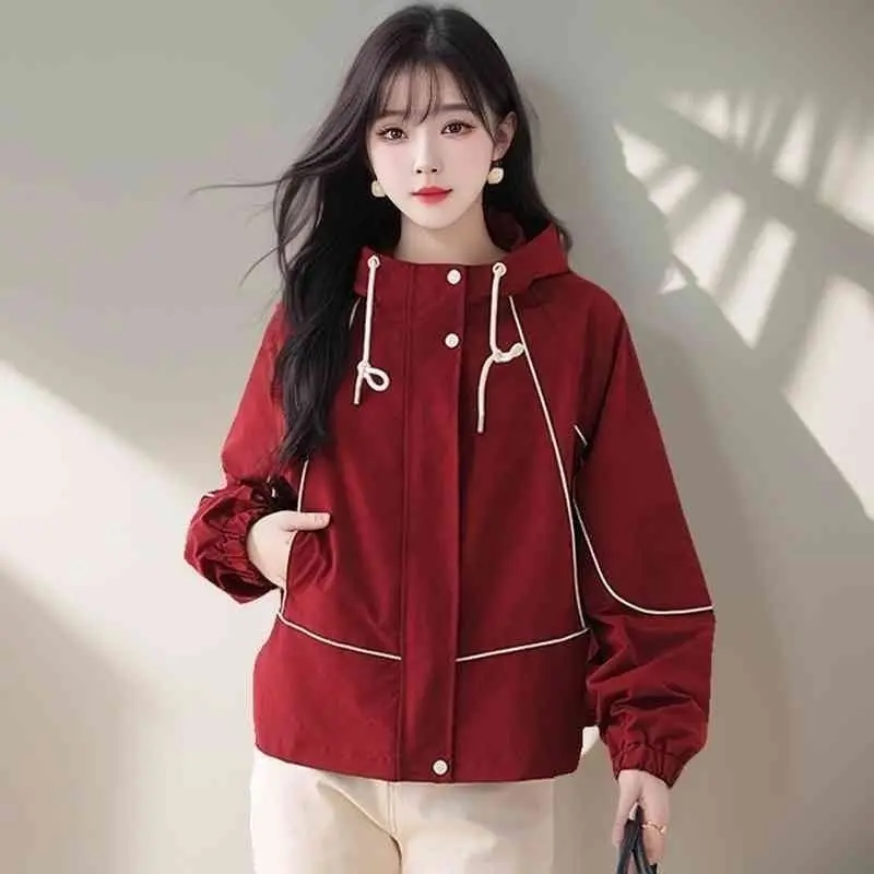 

Новая модная корейская куртка с капюшоном 2026 года: трендовая ветровка для женщин на весну-осень, повседневная верхняя одежда, стильный женский топ