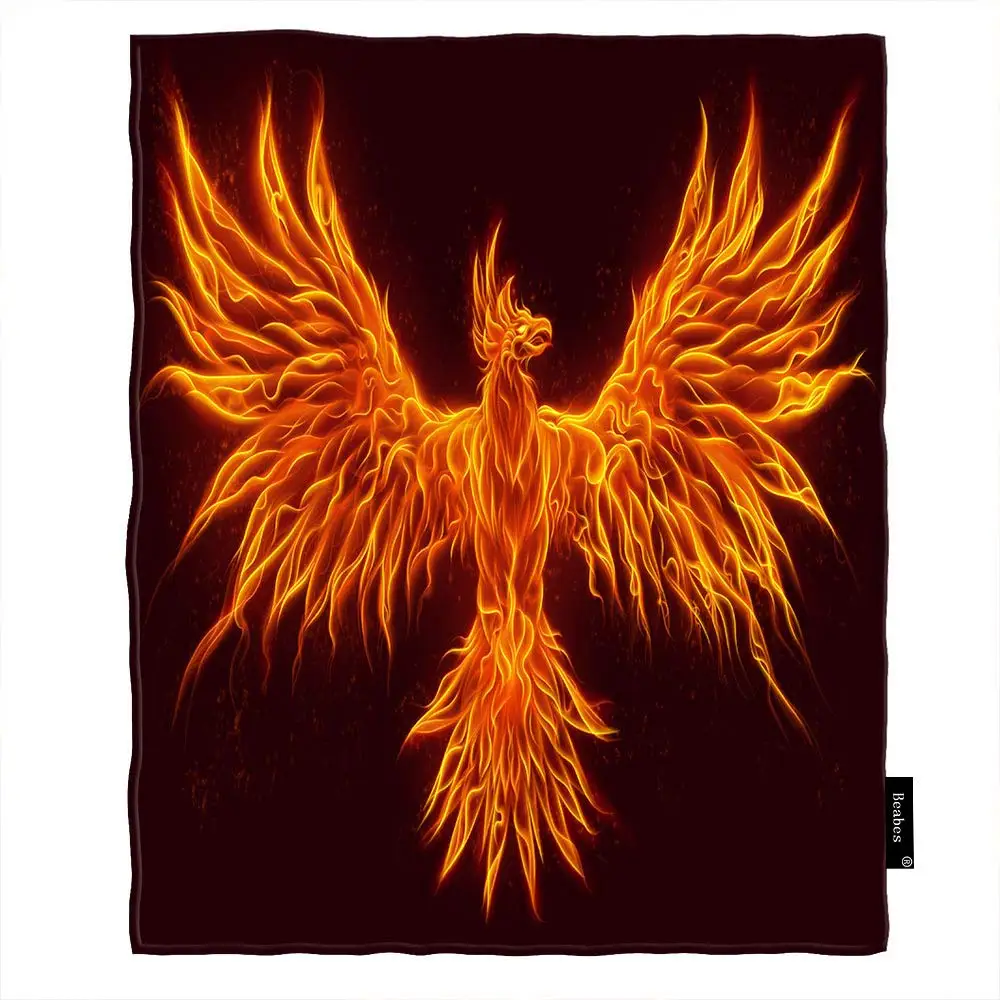 

Fire Bird Throw Blanket Animal Burning Fire Phoenix Rebirth Shining Fantasy Fiery Drawing Smooth Throw Blanket Flannel Fleece