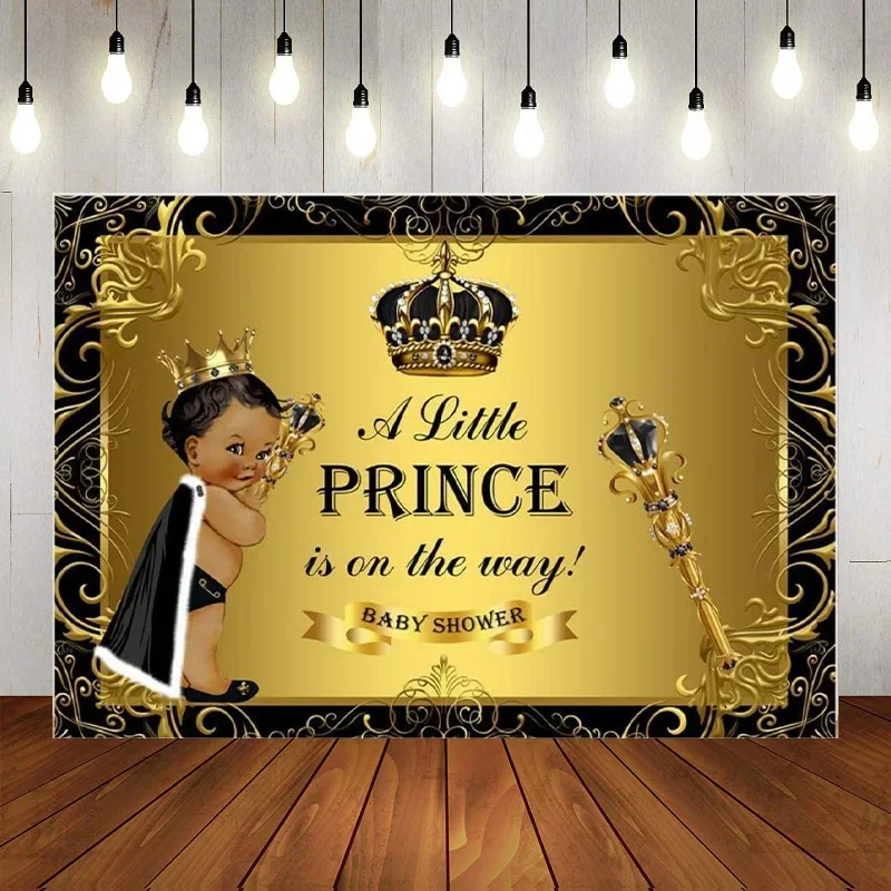 Royal Prince Photography Decoration Custom Birthday Backdrop Blue Photo Studio Kits Gold Baby Shower Crown Banner Background