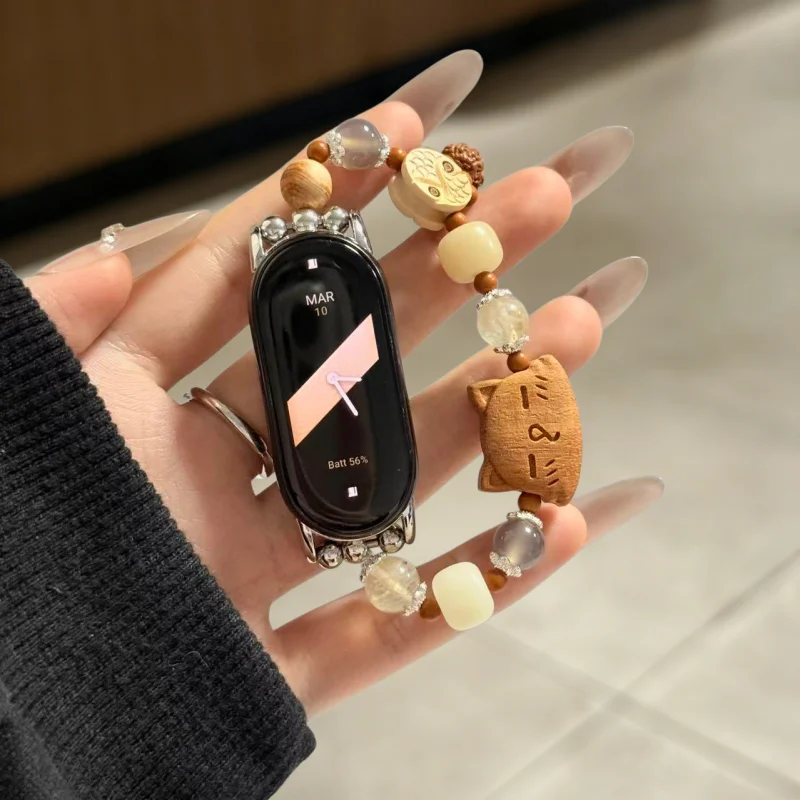 

Деревянный ремешок с бусинами в виде кошачьих ушек, подходит для Xiaomi Band 8Pro/9Pro, для Mi Band 3/4/5/6/7, 8/8NFC/9/9NFC/10/10NFC, для Redmi Watch5/4/6.