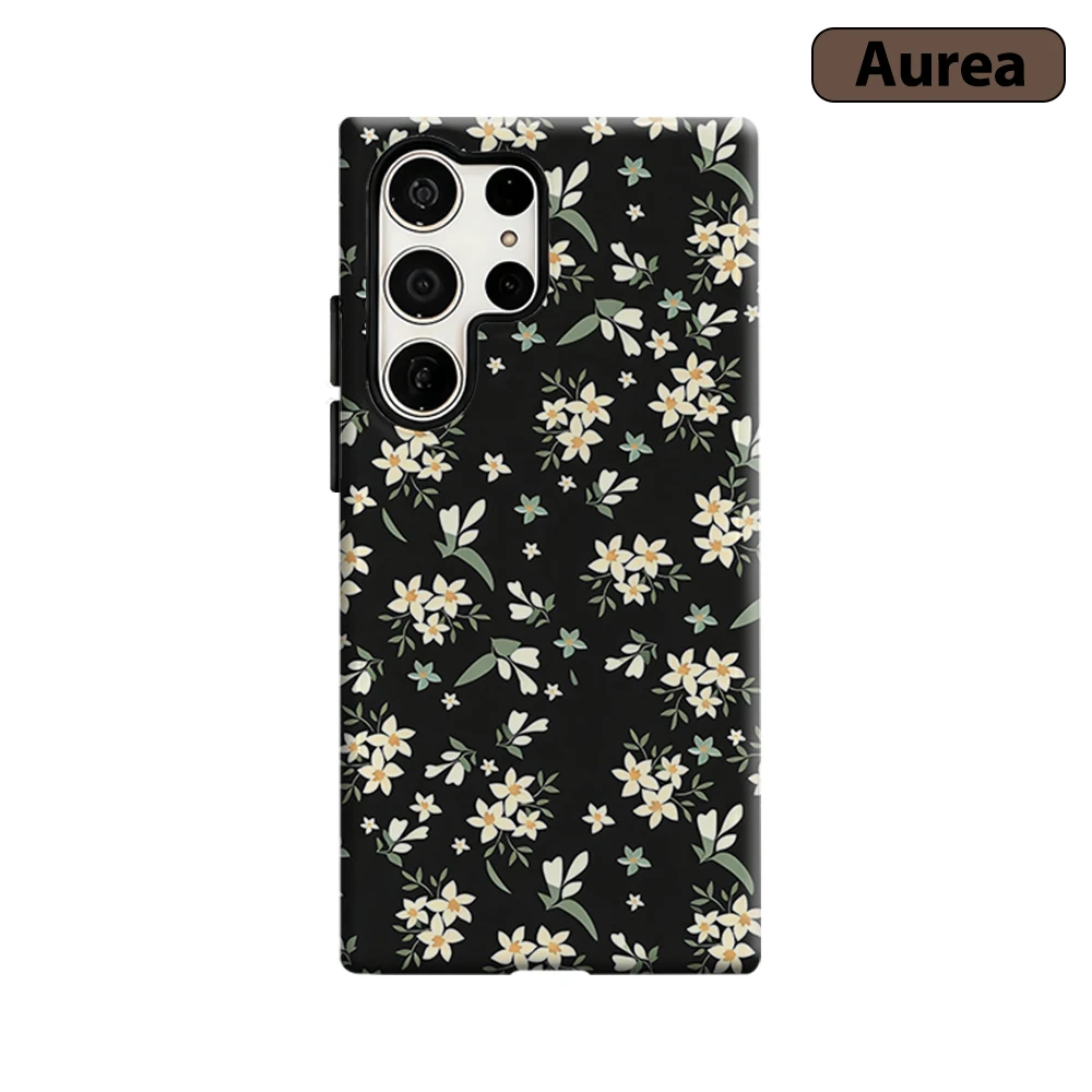 Black Floral Phone Case for Samsung Galaxy S26 S25 Ultra S24 S23 Ultra Plus Shockproof Double layer tough Back Cover