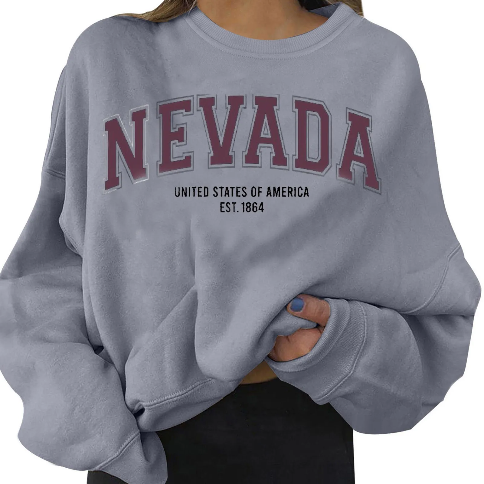 American Retro Nevada Print Hoodies Women Casual Warm Fleece Sweatshirt Autumn Winter Loose Harajuku Hoodies Pullovers Sudaderas