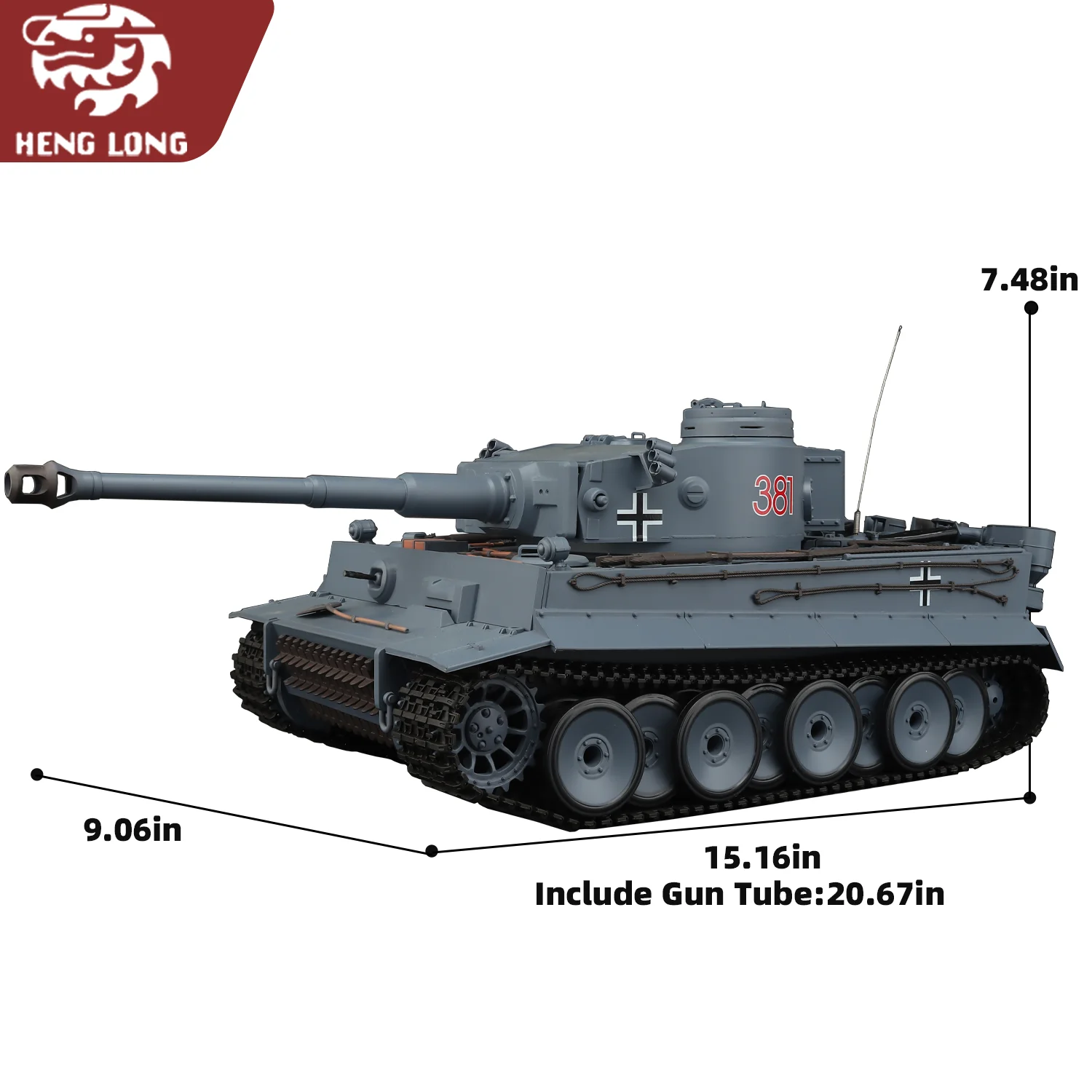 Heng Long RC-Panzer 1/16 Deutsches TigerIMain-Panzermodell (Vollplastik-Basic-Version). & 320 °   Rotierender Turm & TK7.0) Nr.3818