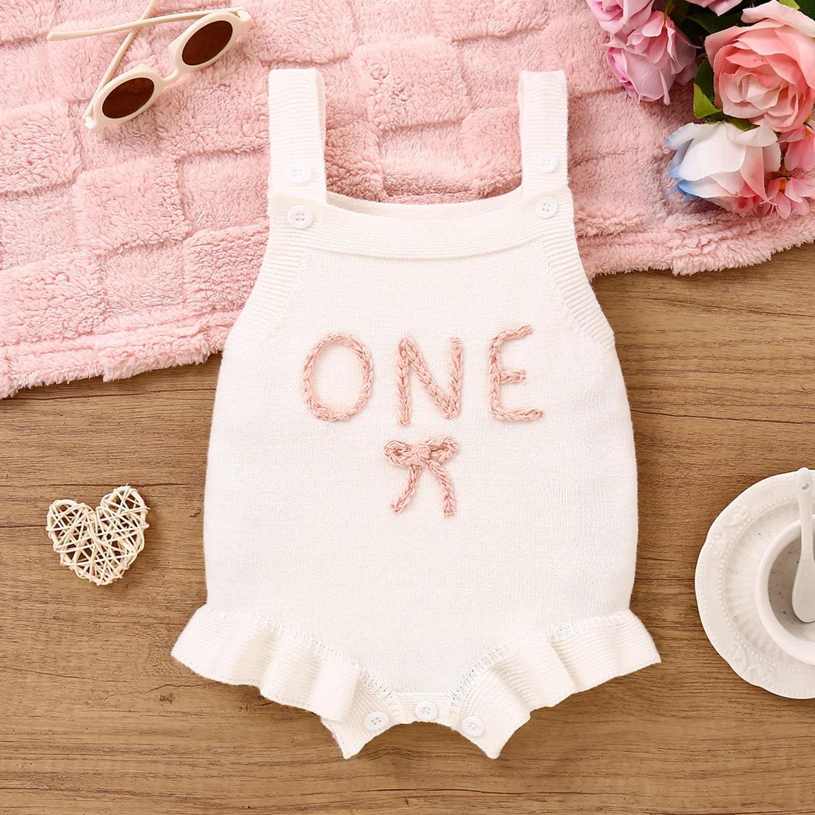 

UNITIM Spring Toddler Girls Rompers Cartoon Applique Newborn Girls Bodysuits Infant Baby Boys Knited Strapless Jumpsuits