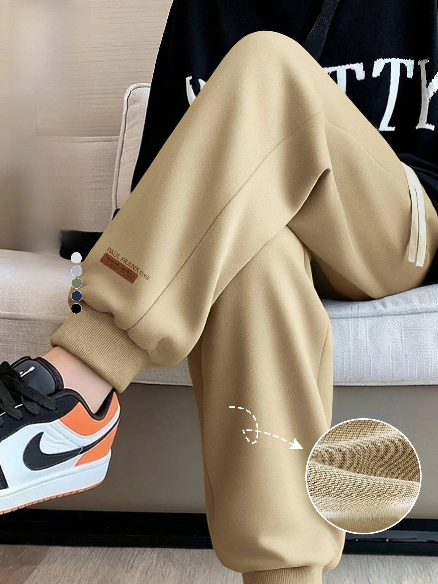 

Khaki Color Men's Spor Loose Fit Cuffed Pants Breathable Comfortable Spring Autumn Seasonal Versatile Casual Tro...