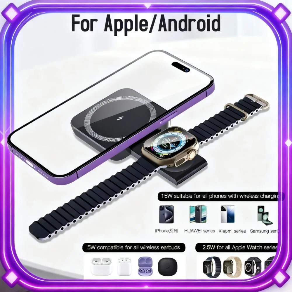 شاحن لاسلكي 2 في 1 مغناطيسي قابل للطي لهاتف Magsafe iPhone 12-16 Samsung Xiaomi Apple Watch 9-2 Airpods شحن سريع #1