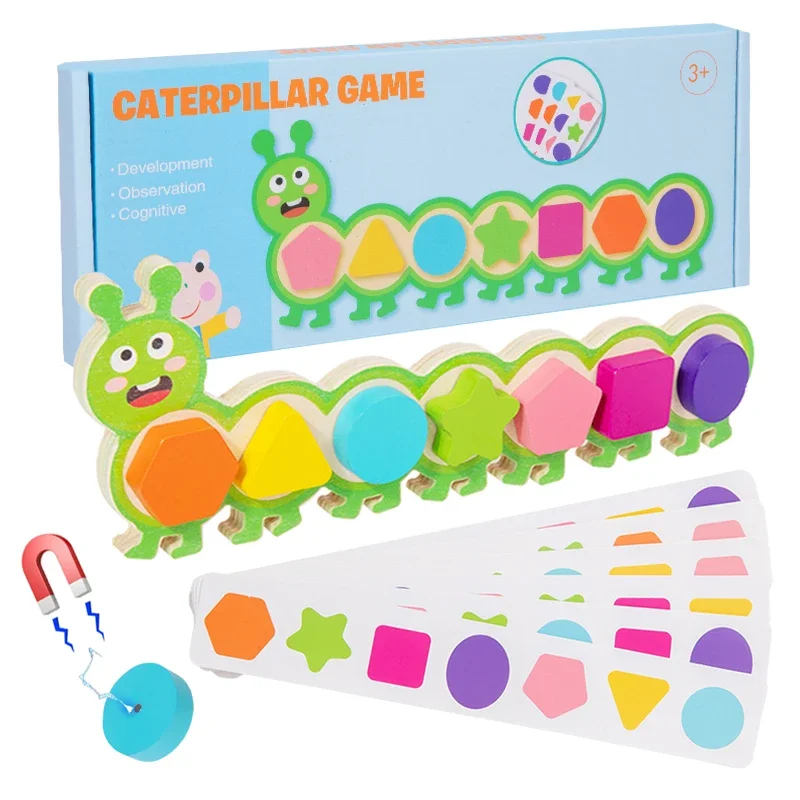 Puzzles chenille magnétiques Montessori, jouets pour enfants, jeu de société d'entraînement à la réflexion logique, couleurs et formes assorties