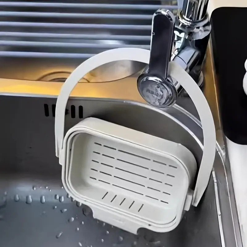 Upgraded Foldable Kitchen Sink Strainer, No-Drill Hanging Drain Rack Food Catcher