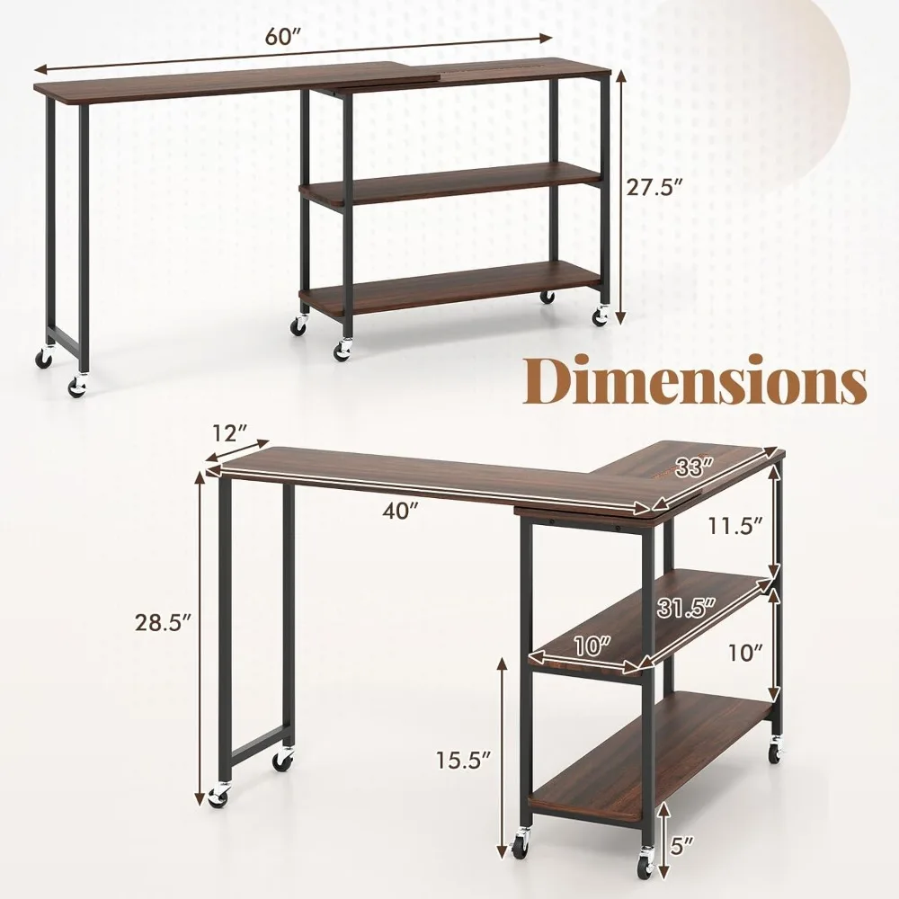 Grande 360 °   Tavolino da divano girevole gratuito, scrivania da divano mobile brevettata con ripiani portaoggetti a 2 livelli, scrivania mobile per laptop con Stur