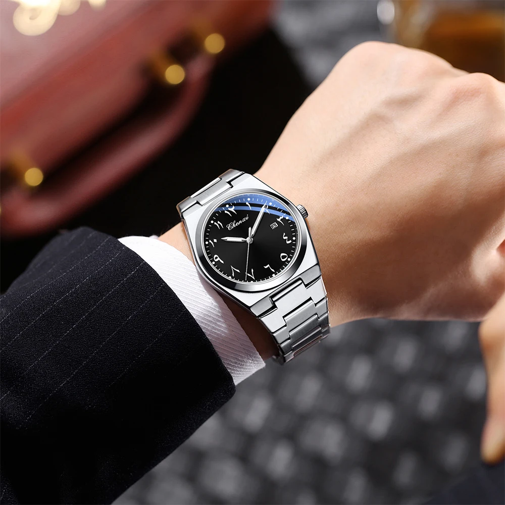 CHENXI Reloj de pulsera para hombre con números arábigos orientales, relojes luminosos informales de negocios para hombre, calendario, reloj de cuarzo resistente al agua para hombre