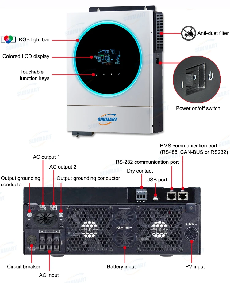 2026 New Single String Solar Inverter On/Off Grid Hybrid Hot Sell WiFi Function 98% Efficiency IP65 Rated 12KW 6KW