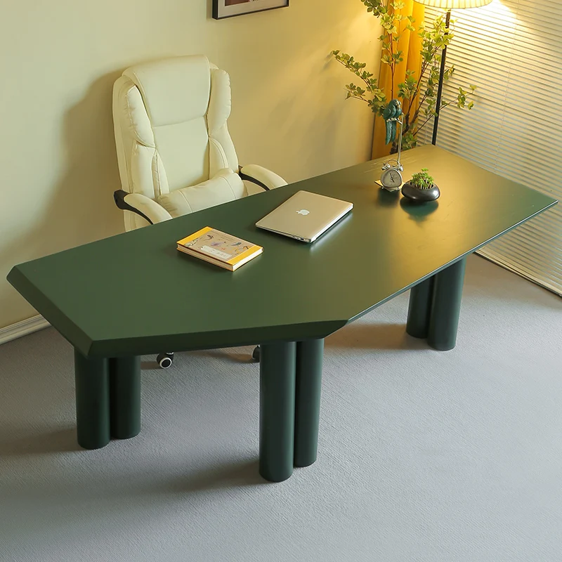 

Simple modern solid wood computer desk light luxury minimalist style desk special-shaped designer desk boss