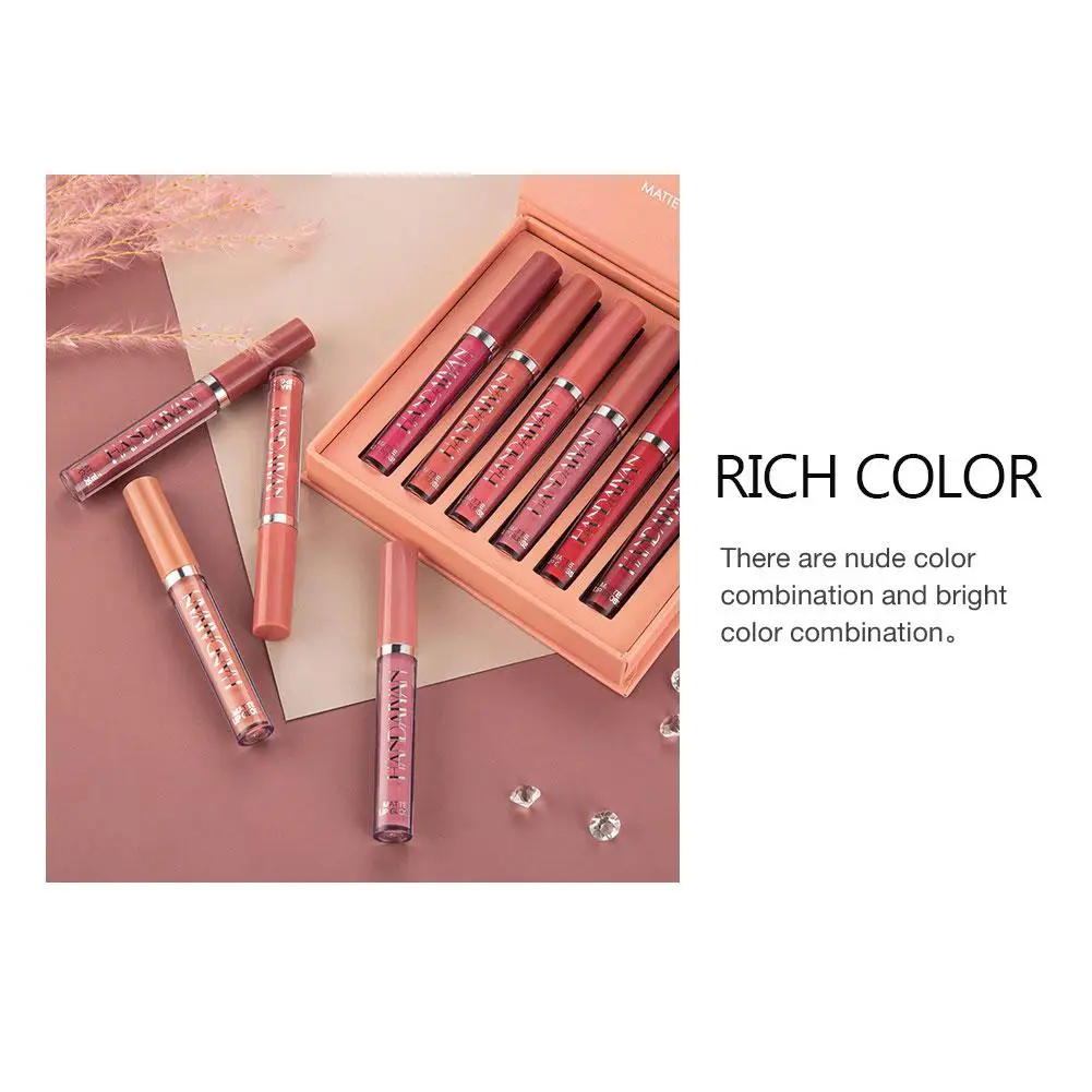 6 stks/doos Make-Up Lippenstift Vloeibare Set Fluwelen Matte Gloss Lip Rode Lippenstift Naakt Vrouwen Langdurige Waterdichte Schoonheid Cosmetische Kit