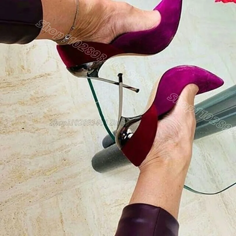 

Purple Flock Metal Heels Pumps Pointed Toe Shallow British Style Spring Design for Women Sexy Shoes 2024 Zapatos Para Mujere