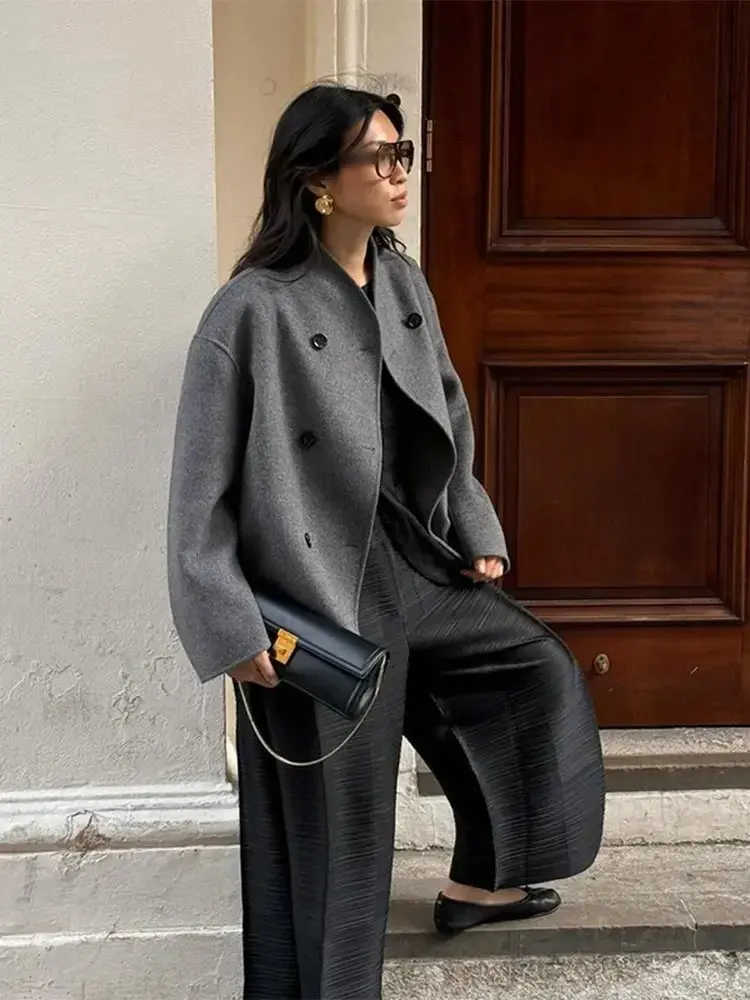 

2025 Autumn Winter Fashion Solid Overcoat For Women Chic Single-breasted Stand Collar Coats Female High Street New Outerwear