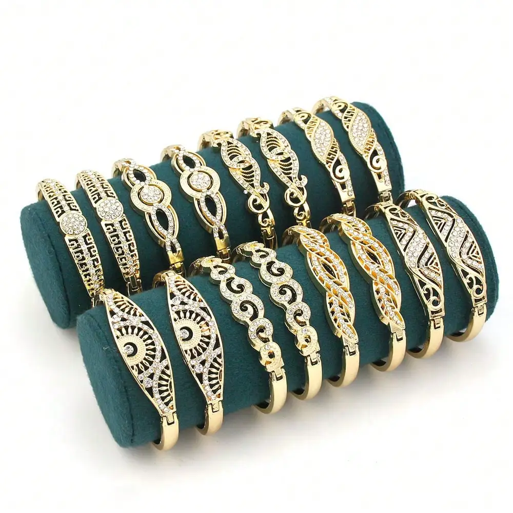 Elegent Gold Color Arabic Bracelet Bangle Crystal Women Charm Bracelet Set Indian Bridal Wedding Jewelry