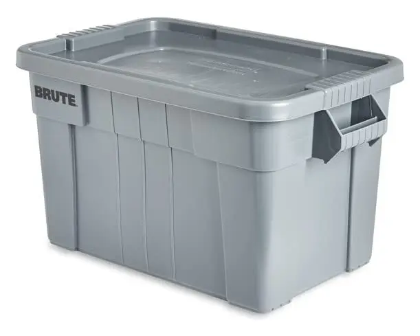 Commercial Products BRUTE Tote Storage Bin with Lid, 20-Gallon, Gray, Rugged/Reusable Boxes for Moving/Camping/Garage