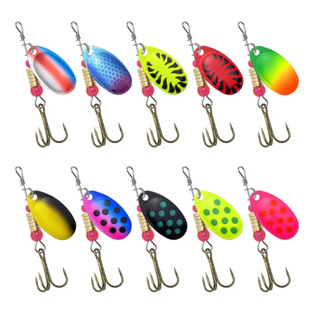 

10Pcs Rotating Metal Spinner Fishing Lures with Sharp Hook Colorful Spinner Sequin Bait Saltwater Freshwater Fishing Accessories