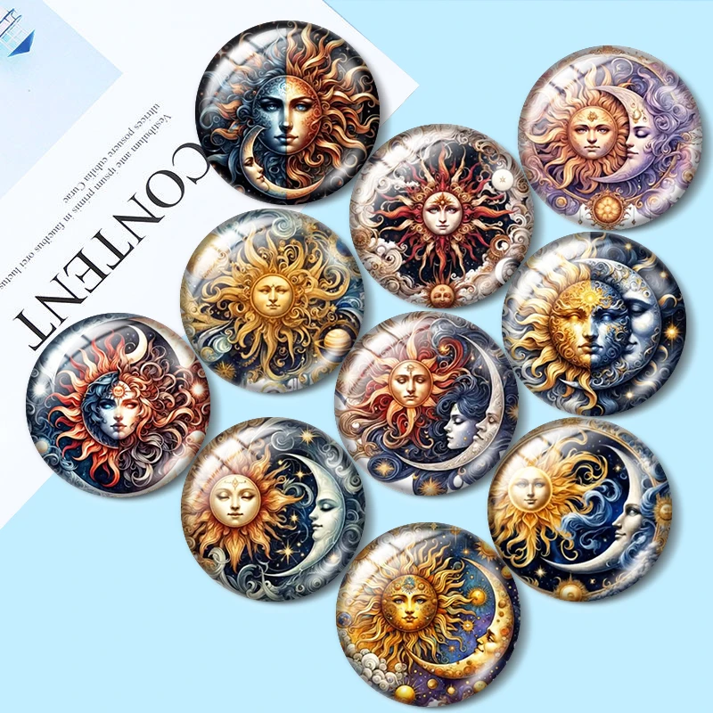 

Celestial Sun Mystical Moon 10pcs 12mm/16mm/18mm/25mm Round Photo Glass Cabochon Demo Flat Back Making findings