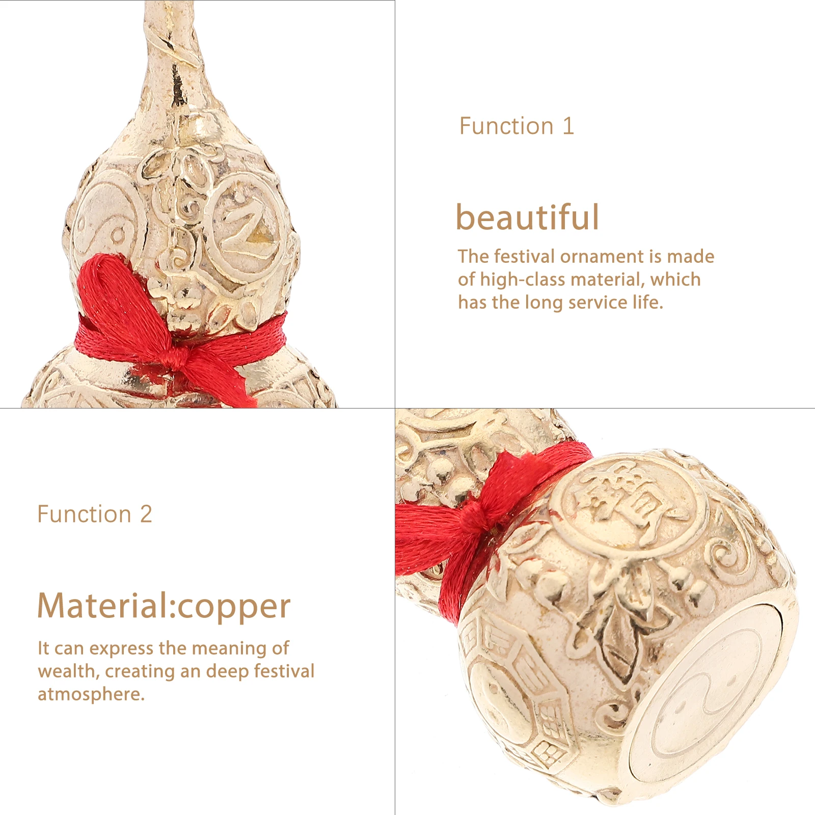 

Copper Craft Gourd Ornament Desktop Decor Festival Decoration Chinese New Year Propitious Decor Car Interior Ornament Spring