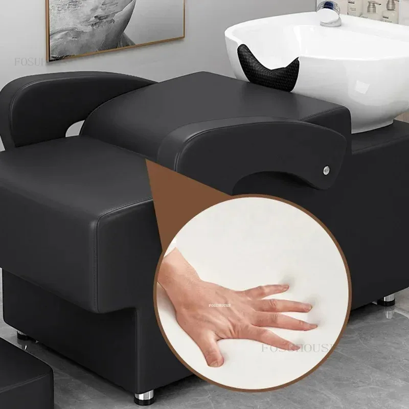 High-end Ceramic Shampoo Chairs Barber Shop Special Shampoo Bed Modern Sense Semi-reclining Simple Shampoo Bed Wash Hair Salon L