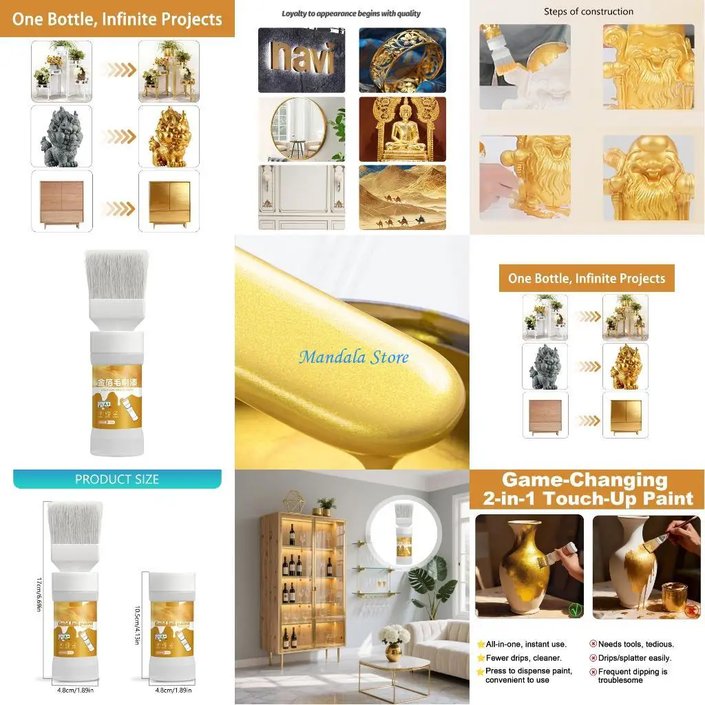 

U2JC Gold Paint Brush Water Based Paint Railing Iron Metal Paint for Furniture