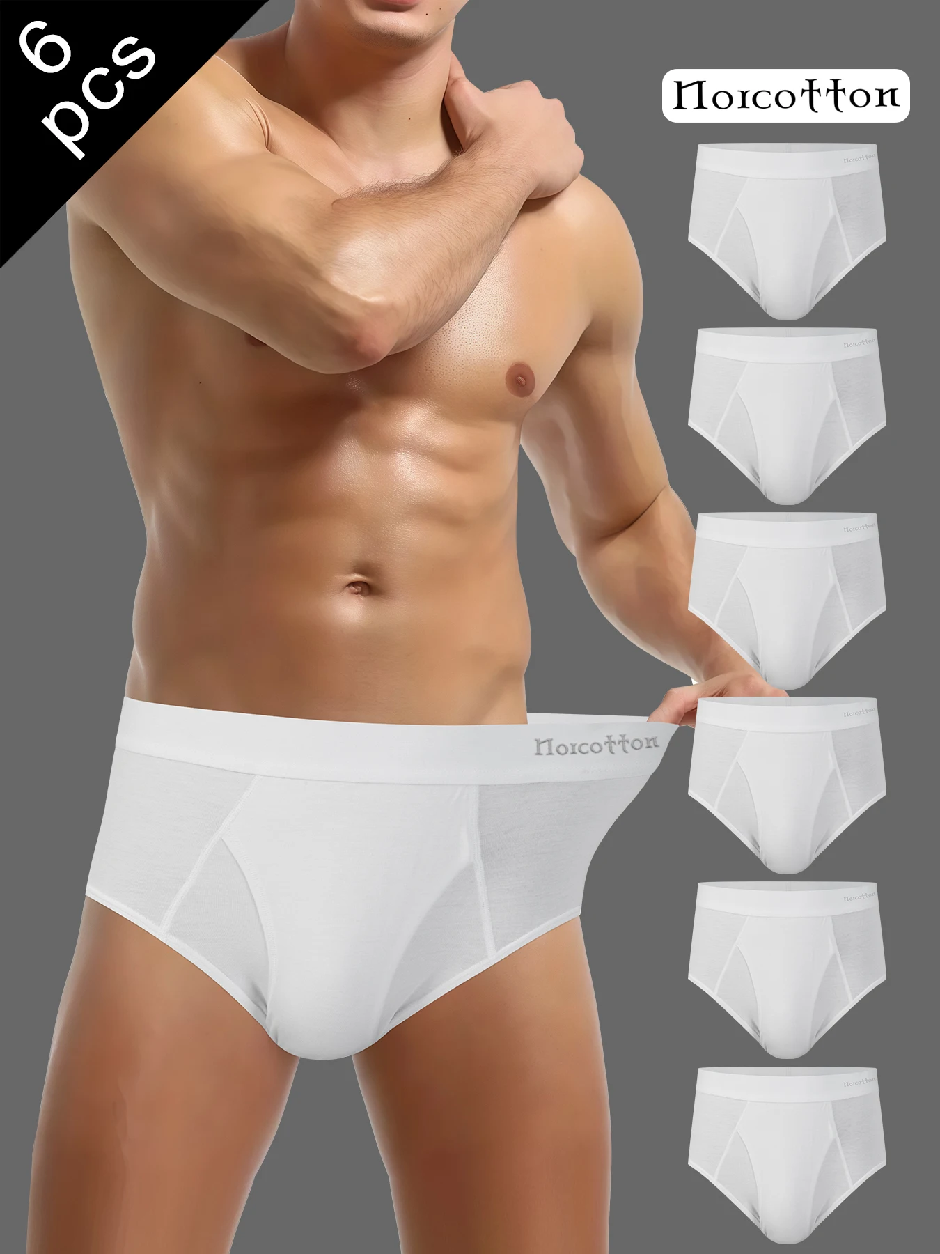 NORCOTTON 6-piece set of solid color men's briefs, made of soft and skin-friendly modal fabric, featuring a front crotch side opening design, suitable for home leisure and daily travel