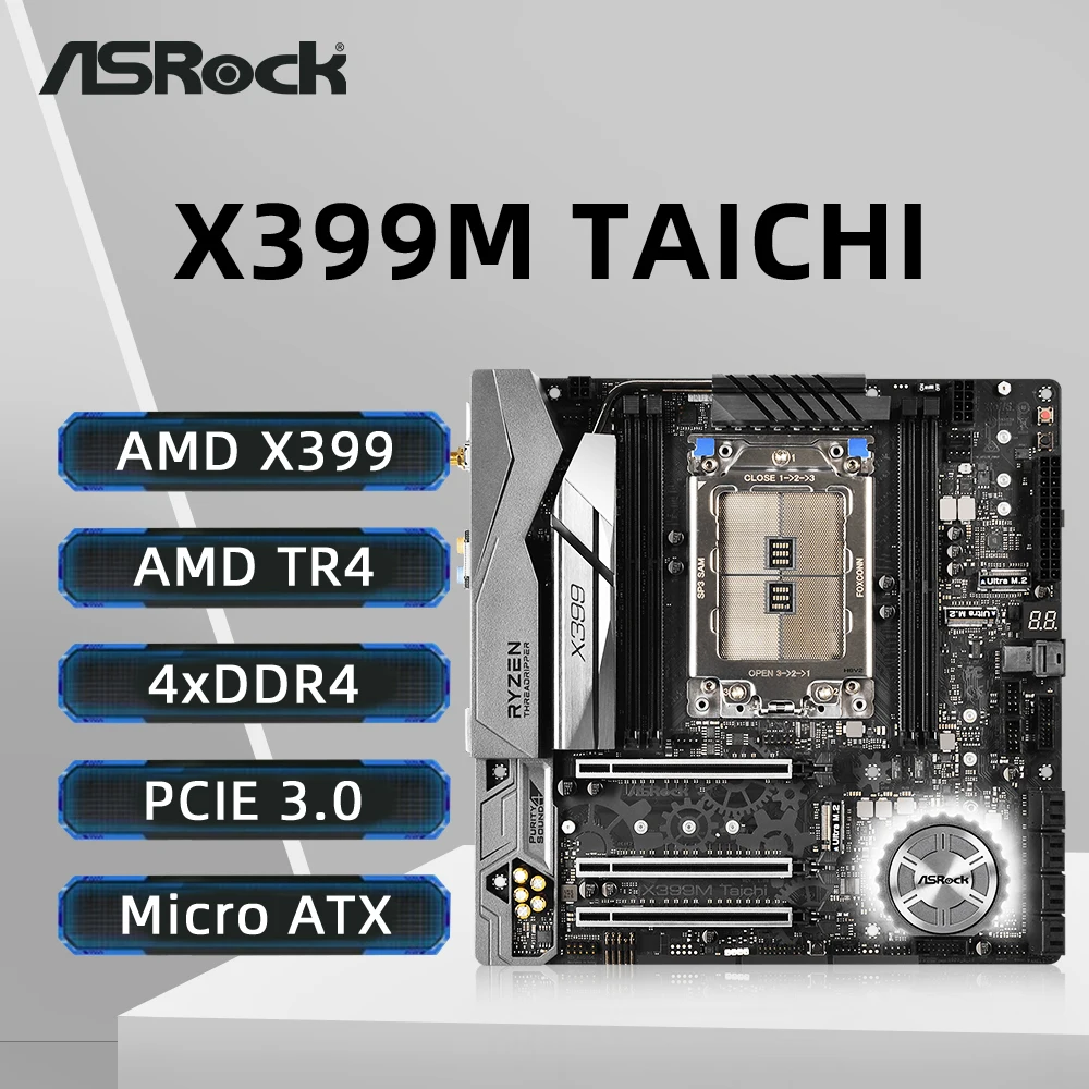 

ASRock X399M Taichi Motherboard Support AMD TR4 Socket Ryzen Threadripper Series CPU TR 2990WX 1900X 4xDDR4 3600+ MHz NVME M.2