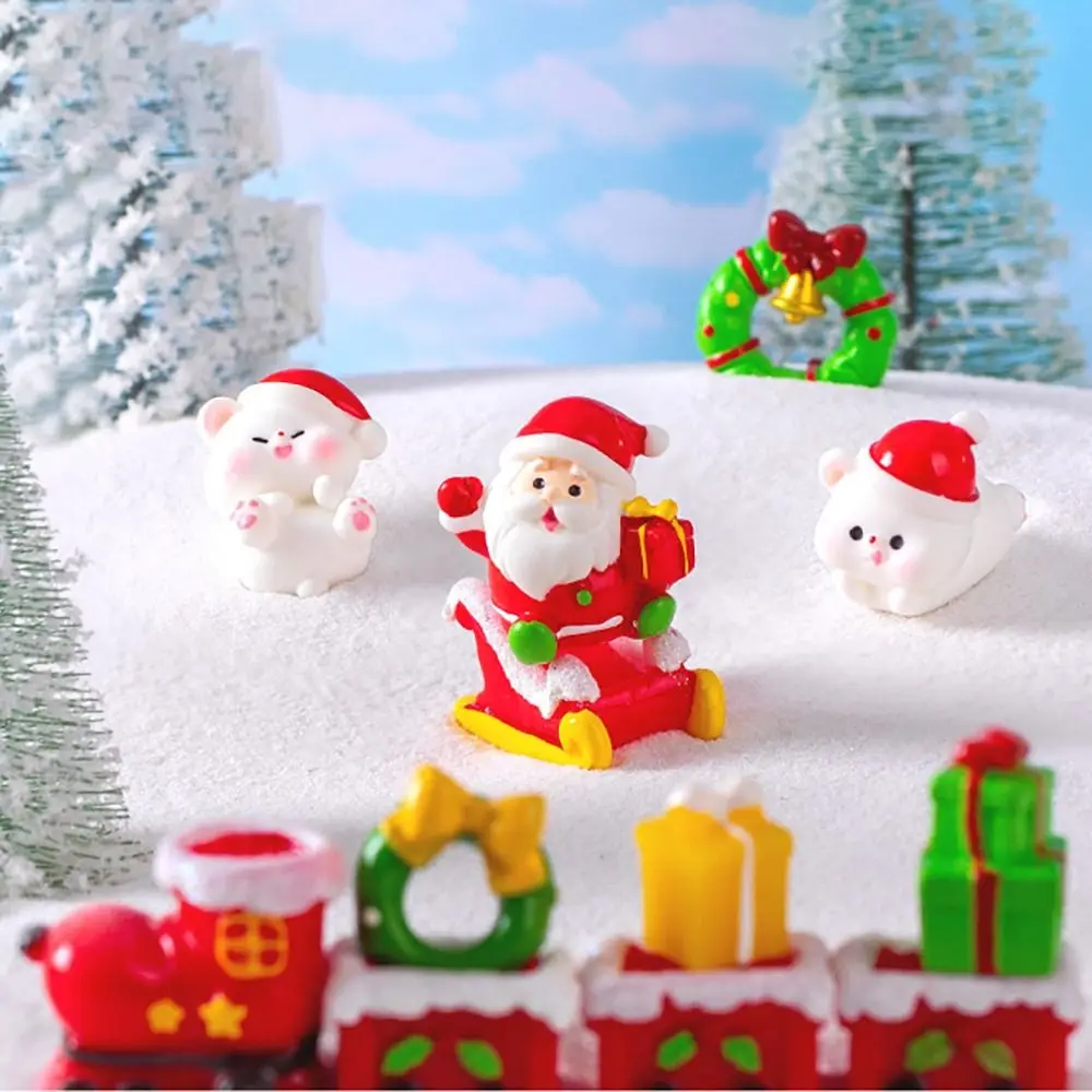 Gift Mini Christmas Figurines Santa Clause Resin Miniature Knick-knacks Sled House Xmas Tree Bonsai Decor Cartoon Snowman Statue