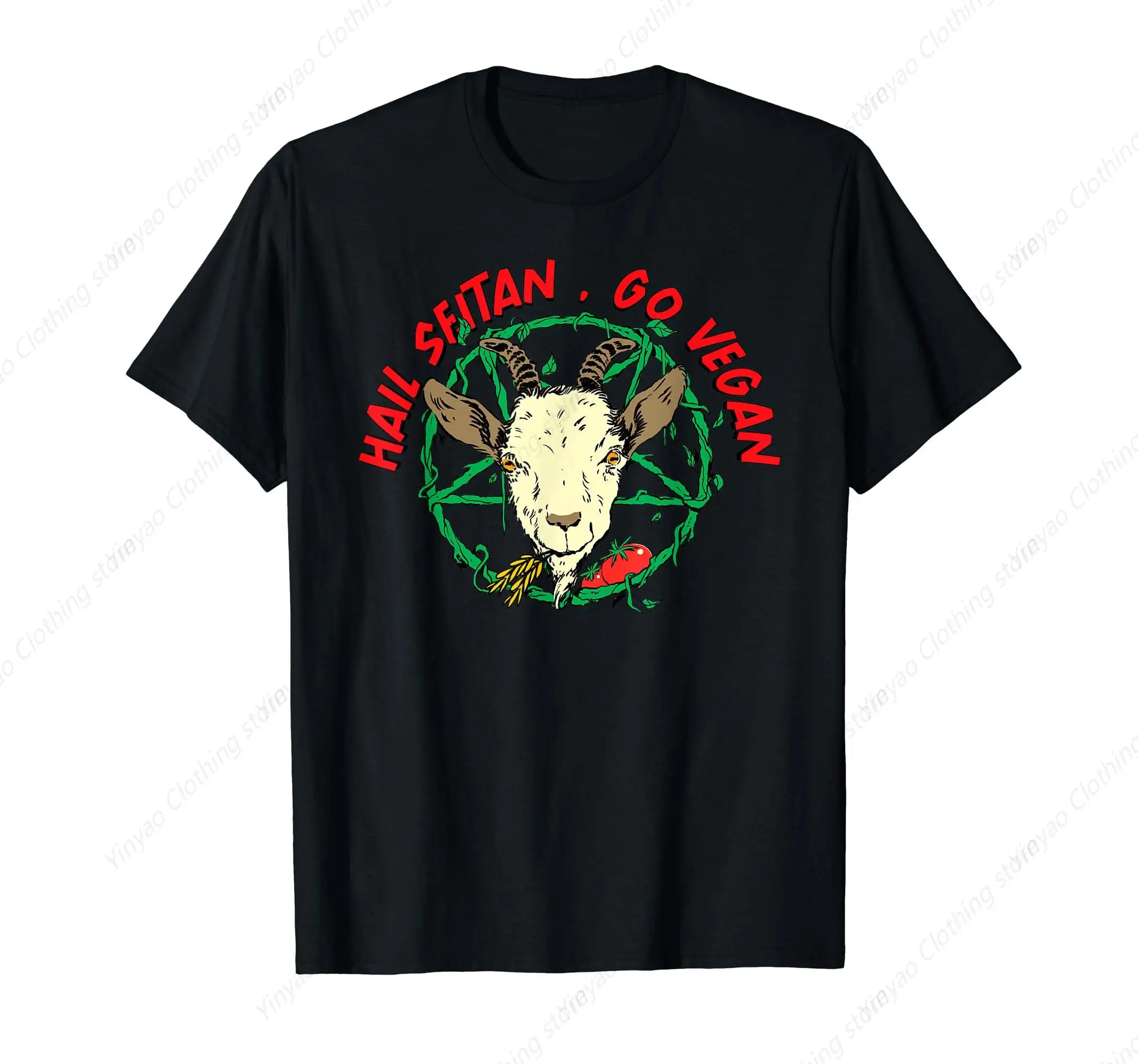 Hair Seitan Go Vegan Interesting Vegetarian Goat Print Design T-Shirt Pure Cotton Black Cool Shirt