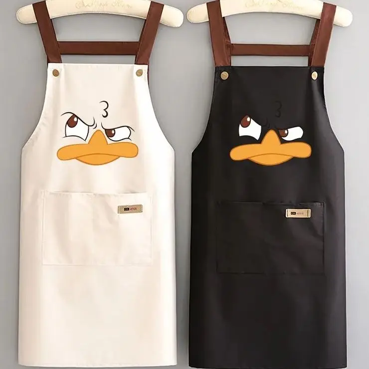 

Kitchen Aprons with Pocket Oil Resistant Duck Pattern Apron Breathable Men Women'S Long Cooking Work Chef Uniform Black Cloth