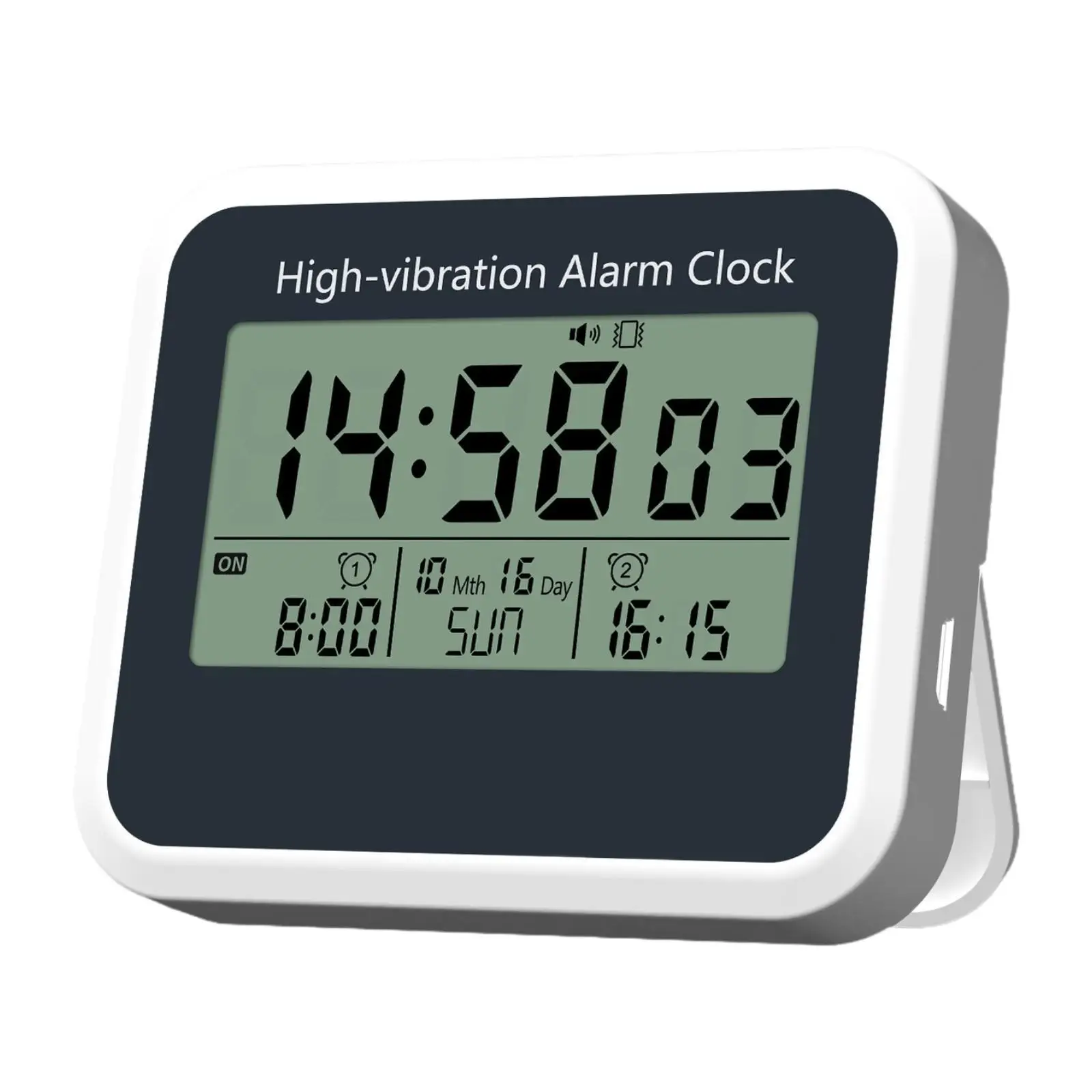 Vibrating Digital Alarm Clock with Calendar Date ABS Desktop Table Clock for Bedroom Nightstand Kids