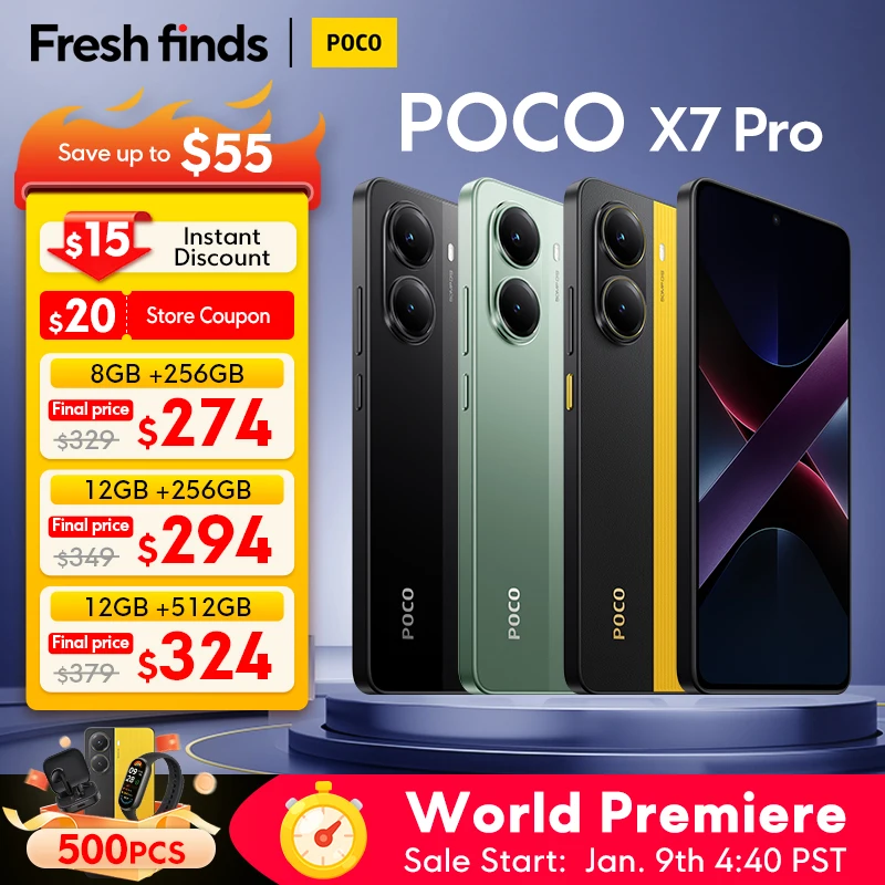 【World Premiere】POCO X7 Pro Global Version Smartphone Dimensity 8400-Ultra 6000mAh 90W Charge 50MP camera with OIS 120Hz NFC 5G