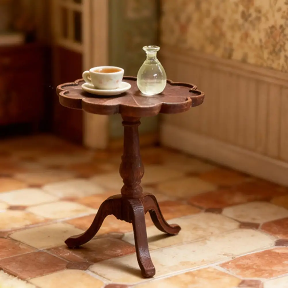 Miniature Table 12 Scale Miniature Wooden End Table Vintage Round Side Table Model Dollhouse Furniture Accessories for Room