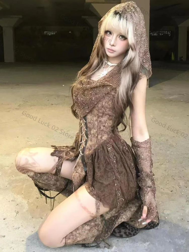 

Зимний коричневый винтажный новый комплект из трех предметов, женский сексуальный кружевной костюм Y2k для вечеринки, мини-юбка, женский корейский модный дизайнерский комплект в стиле ретро, 2025