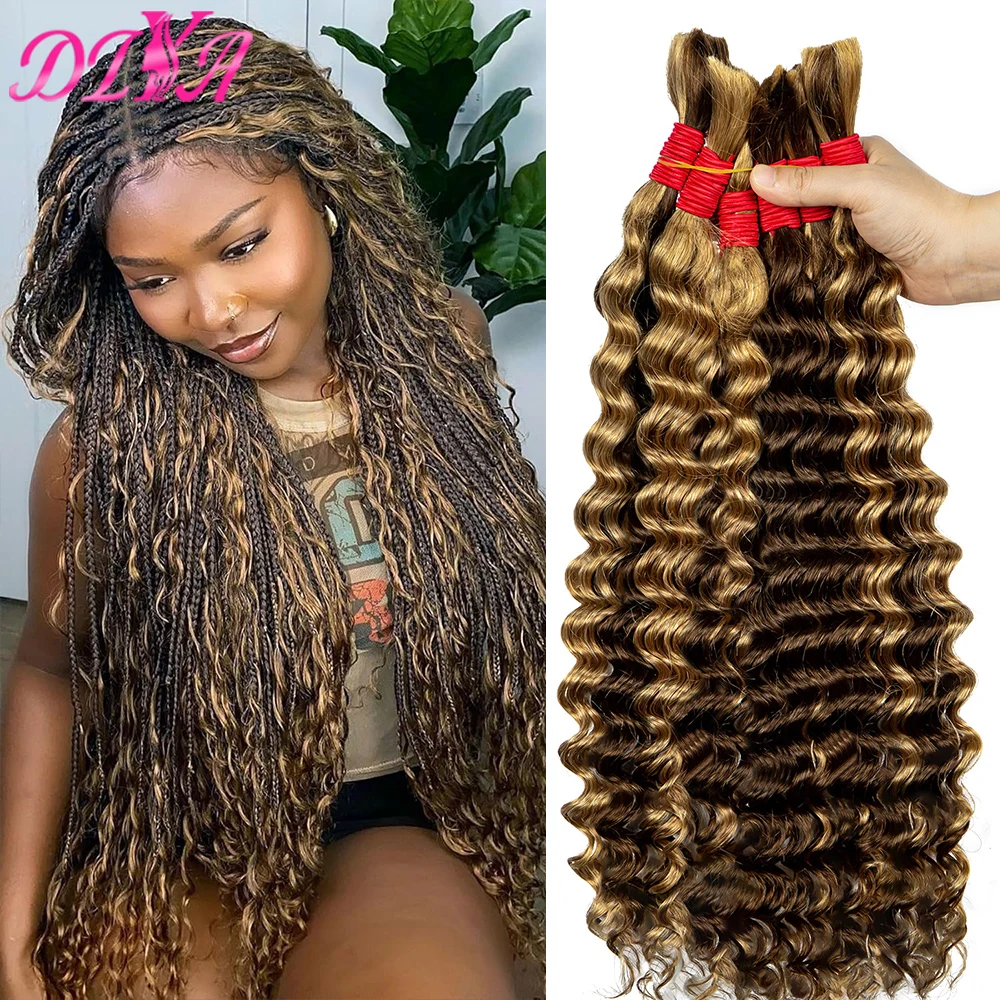 4/27 boho tranças feixes de cabelo humano não processado onda profunda boho tranças extensões de cabelo humano em massa sem trama-100% remy brasileiro