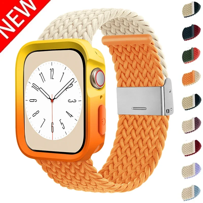 Candy Silicone Case+Strap For Apple Watch Bands 49mm 45mm 44mm 42mm 41mm 40mm 38mm SE 9 6 5 4 Ultra1 2 Nylon correa Strap iwatch