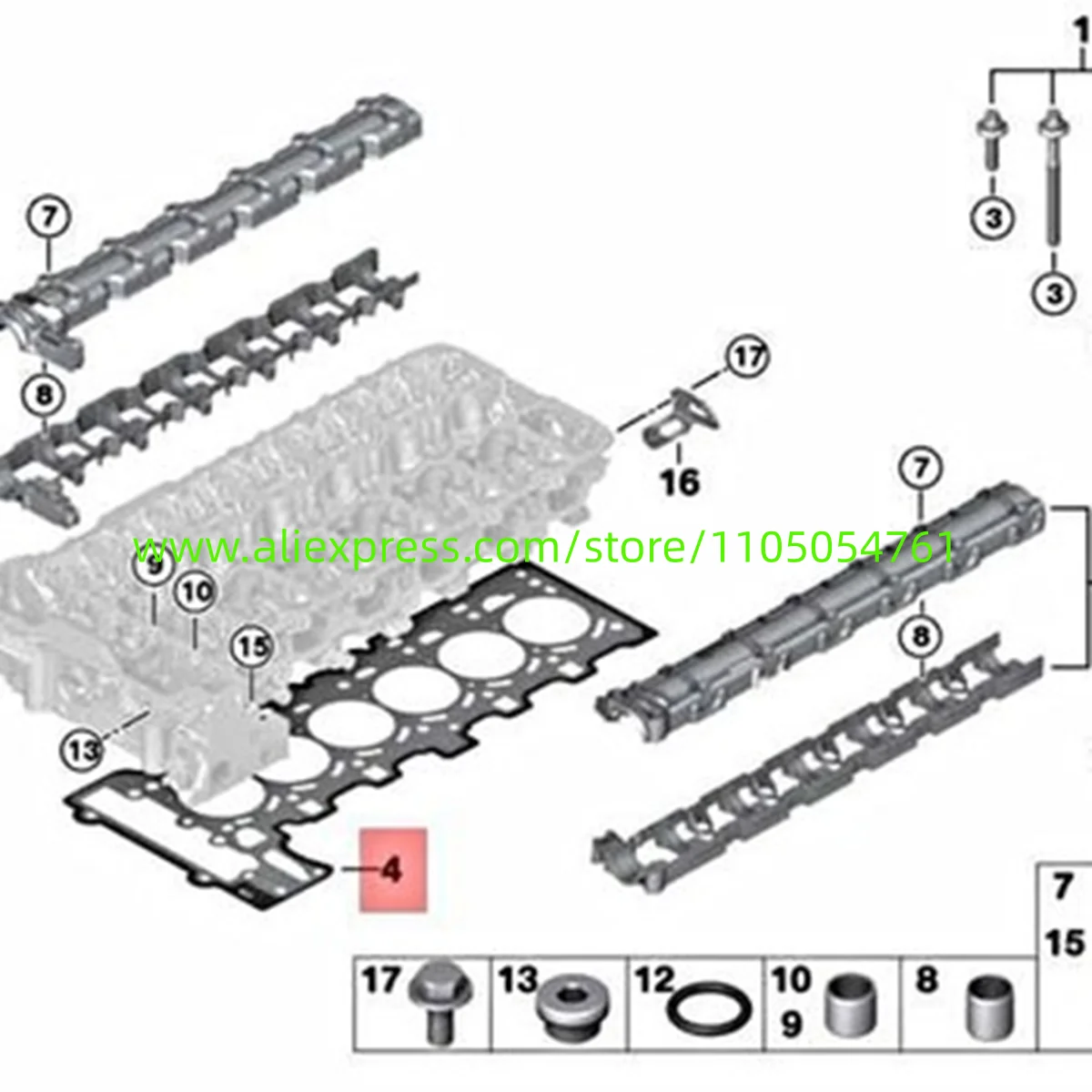 11127553210 automotive engine parts column cover gasket is suitable for B-M-W N52(3.0) 523i 525i N52 325i 525xi 323i