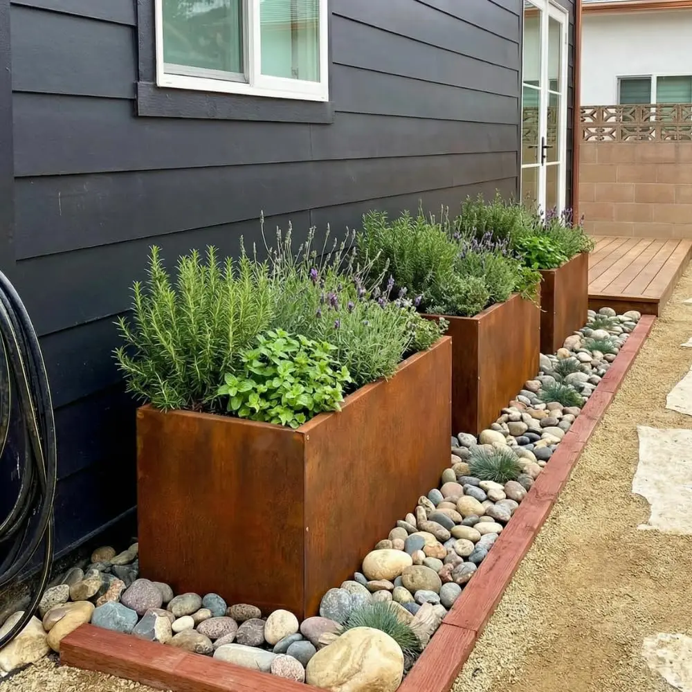 Corten Steel Rectangular Outdoor Planter Box, Rustic & Modern Farmhouse Design, Large Raised Metal Garden Bed for, Customized