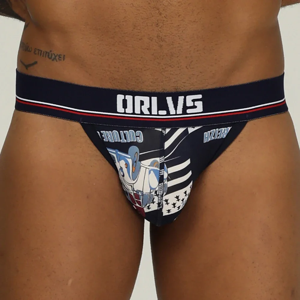5PCS Mens Sexy Underwear Graffiti Sticky Fiber Hollowing Breathable G String Jockstraps Bikini Briefs Underpants for Men