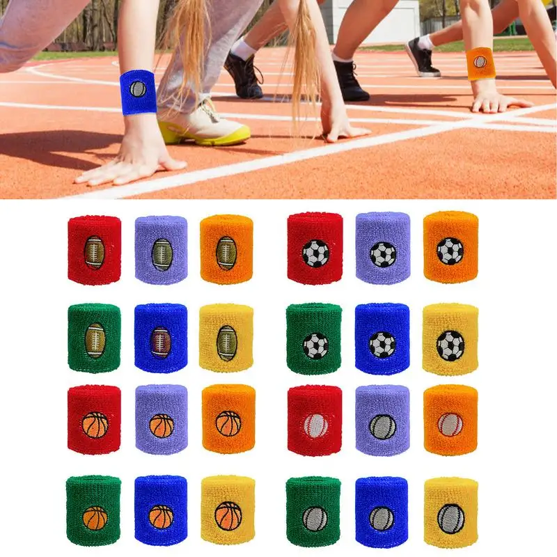 6pcs Sports Sweatbands Moisture Wicking Athletic Terry Cloth Kids Wristband For Football Tennis Basketball Running Gym Working