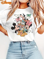 Disney Short Sleeve Mickey and Friends Minnie Donald Duck Daisy Goofy Pluto Print Round Neck Summer Women's T-Shirt Casual Top