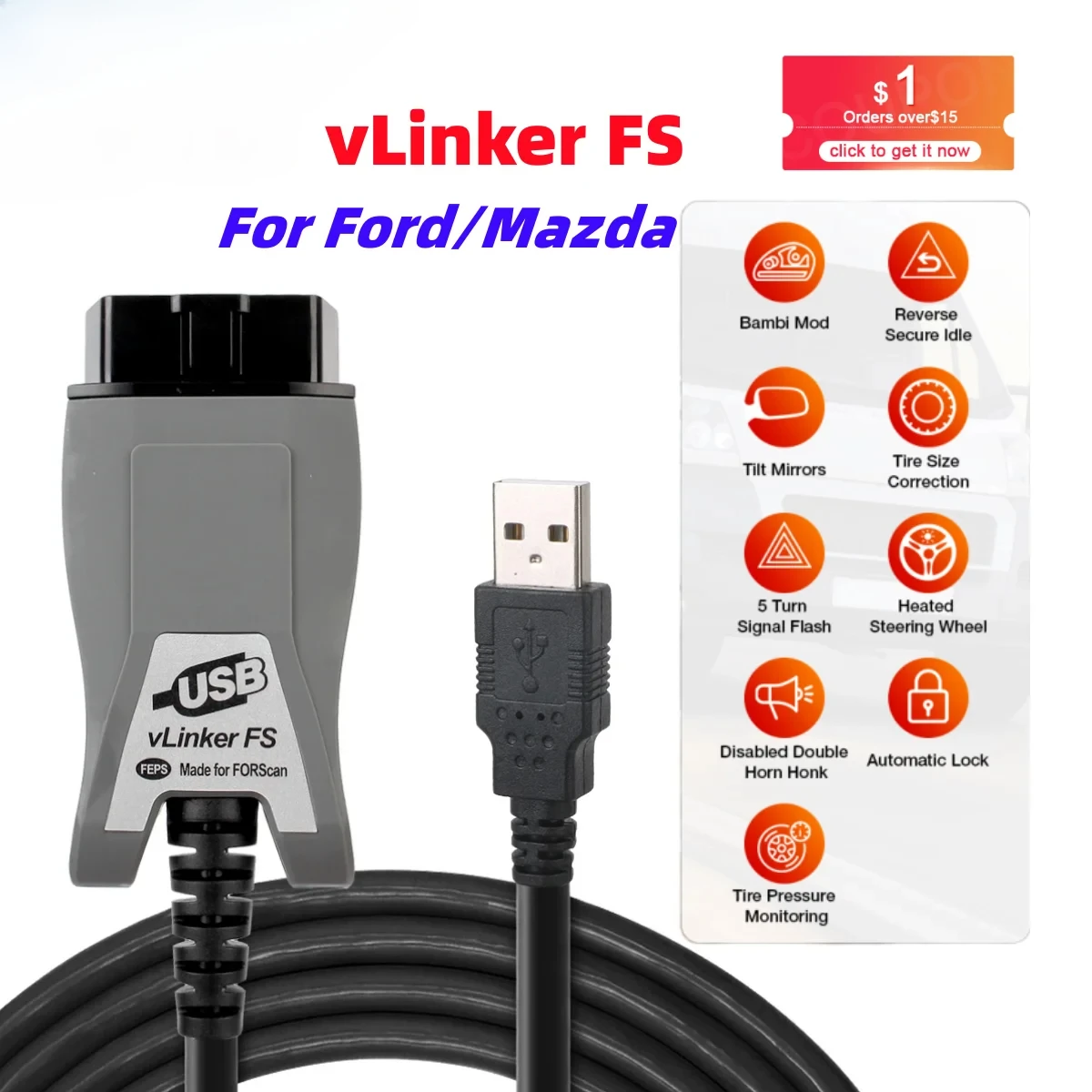 

Диагностический сканер Vgate vLinker FS ELM327 для Ford FORScan HS MS CAN ELM 327 OBD 2 OBD2, инструмент для диагностики автомобилей, интерфейс OBDII для Mazda